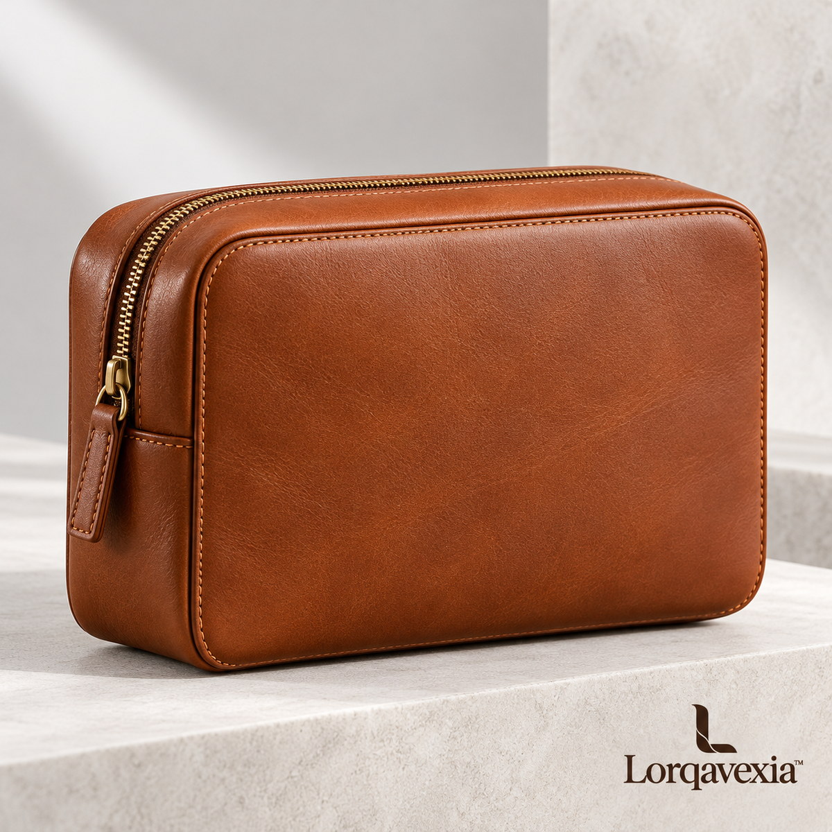Cognac Leather Travel Pouch — main view