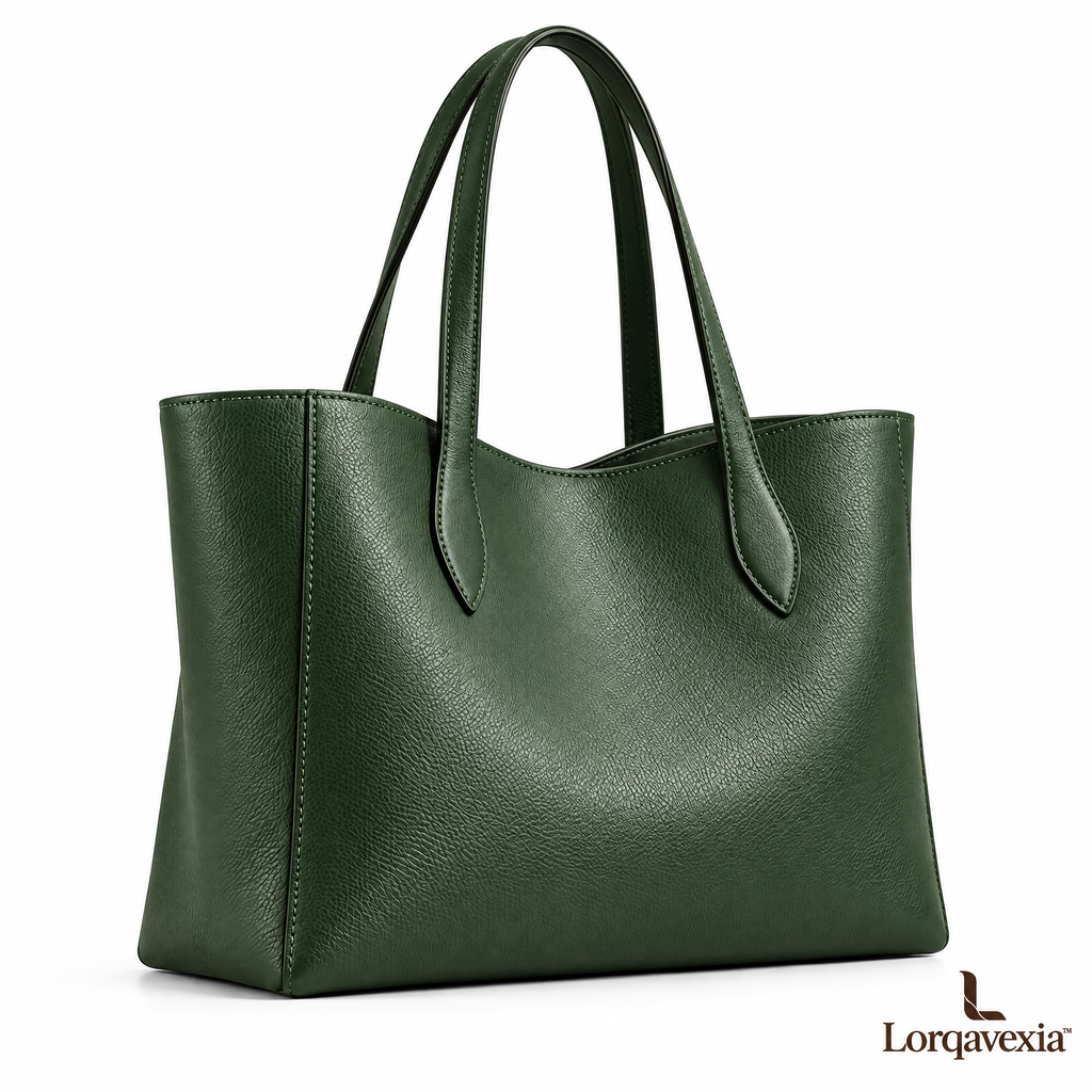 Forest Green Leather Tote — studio view