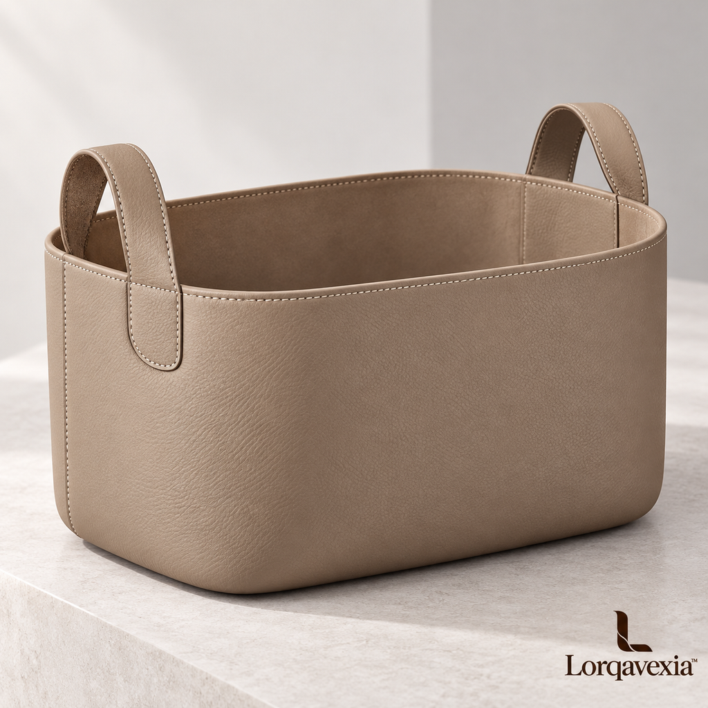 Taupe Leather Storage Basket — main view