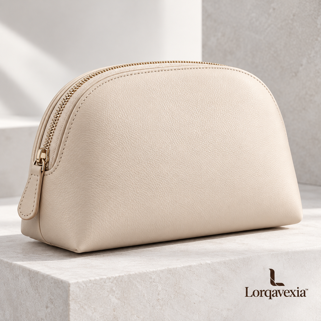 Almond Leather Makeup Bag — main view