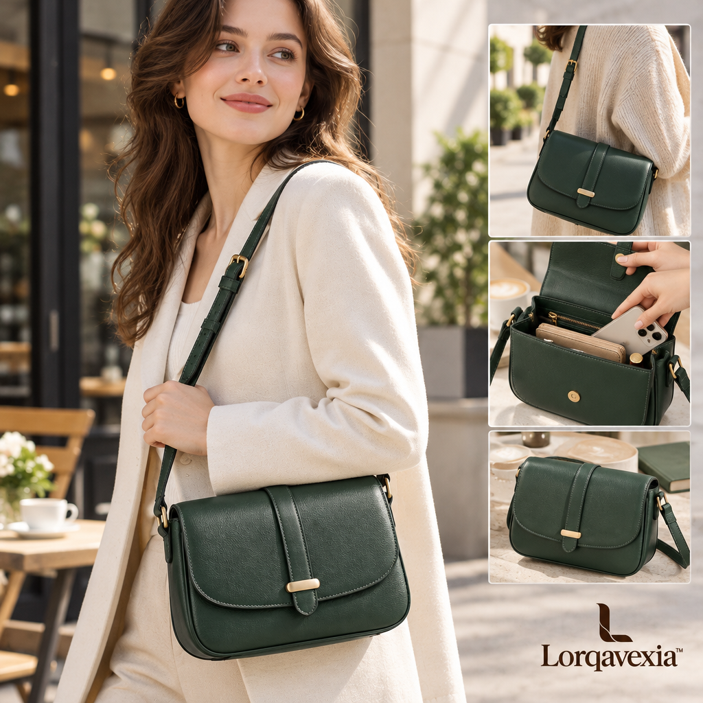 Pine Green Leather Crossbody Bag — lifestyle view