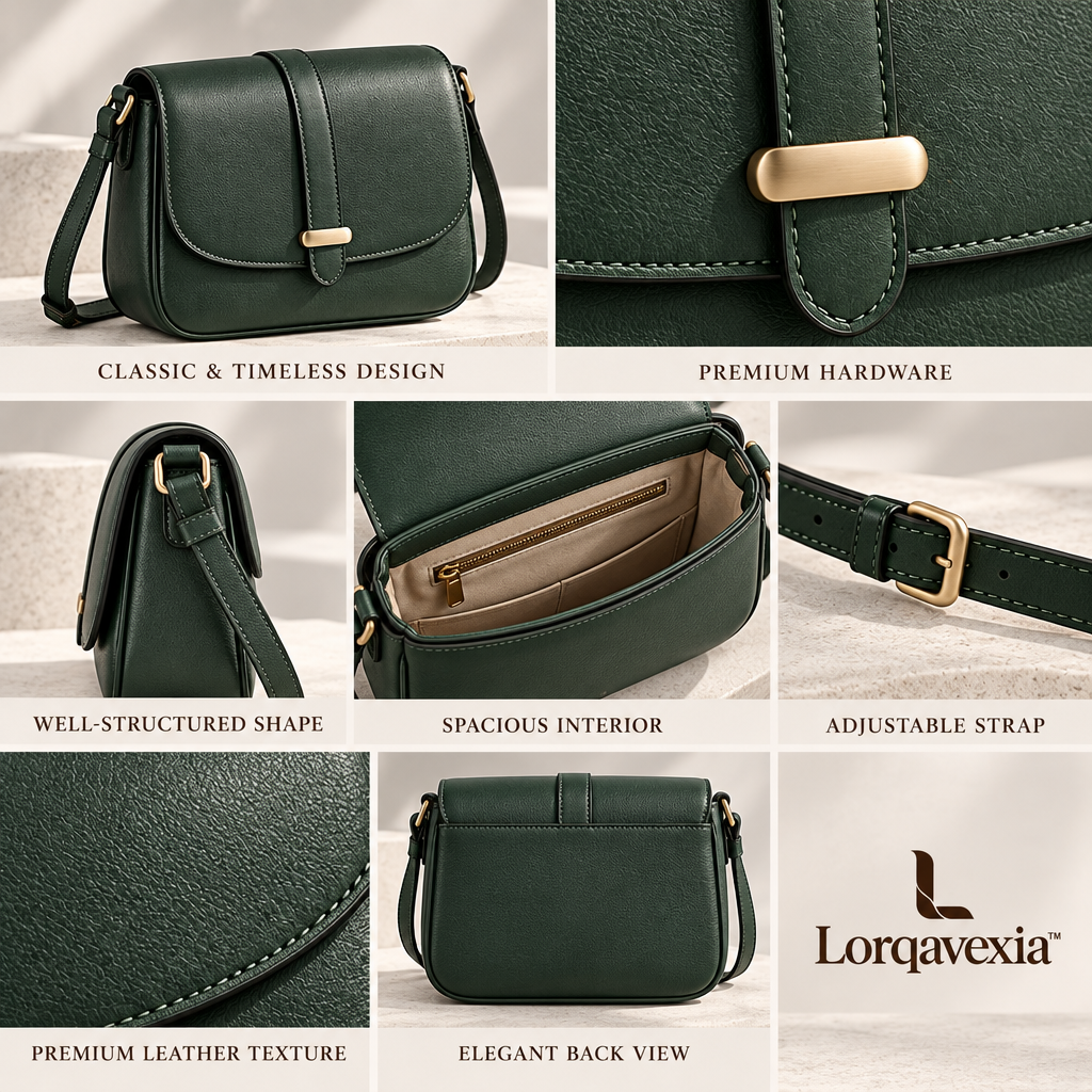 Pine Green Leather Crossbody Bag — design details