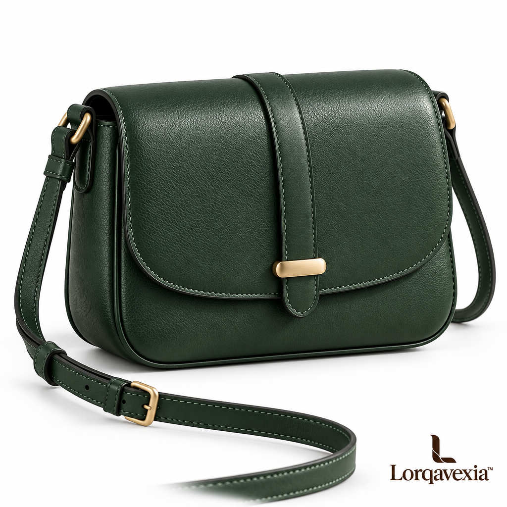 Pine Green Leather Crossbody Bag — studio view