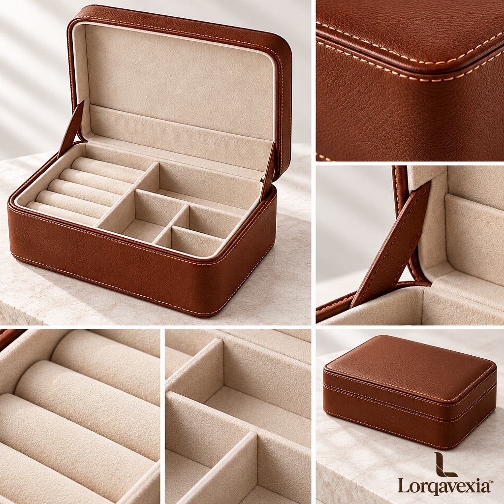 Chestnut Leather Jewelry Box — design details
