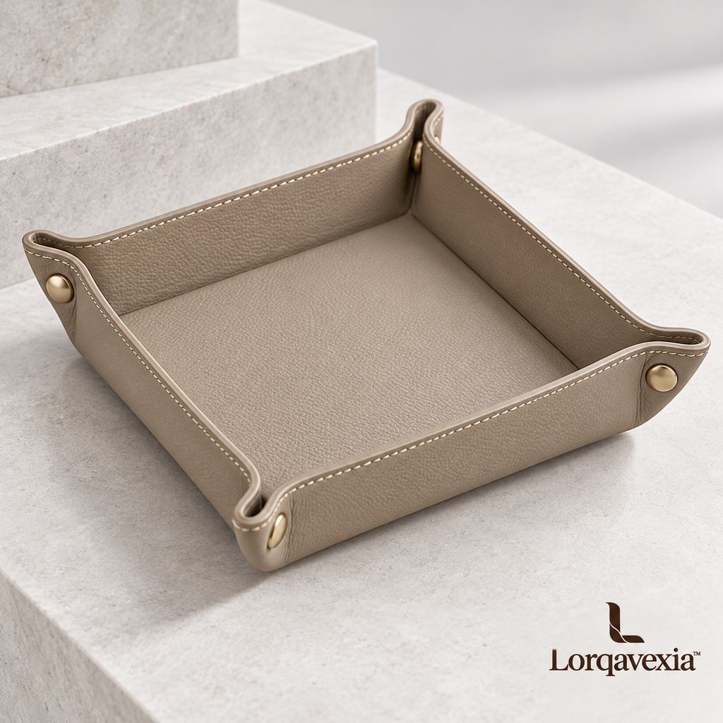 Greige Leather Catchall Tray — main view