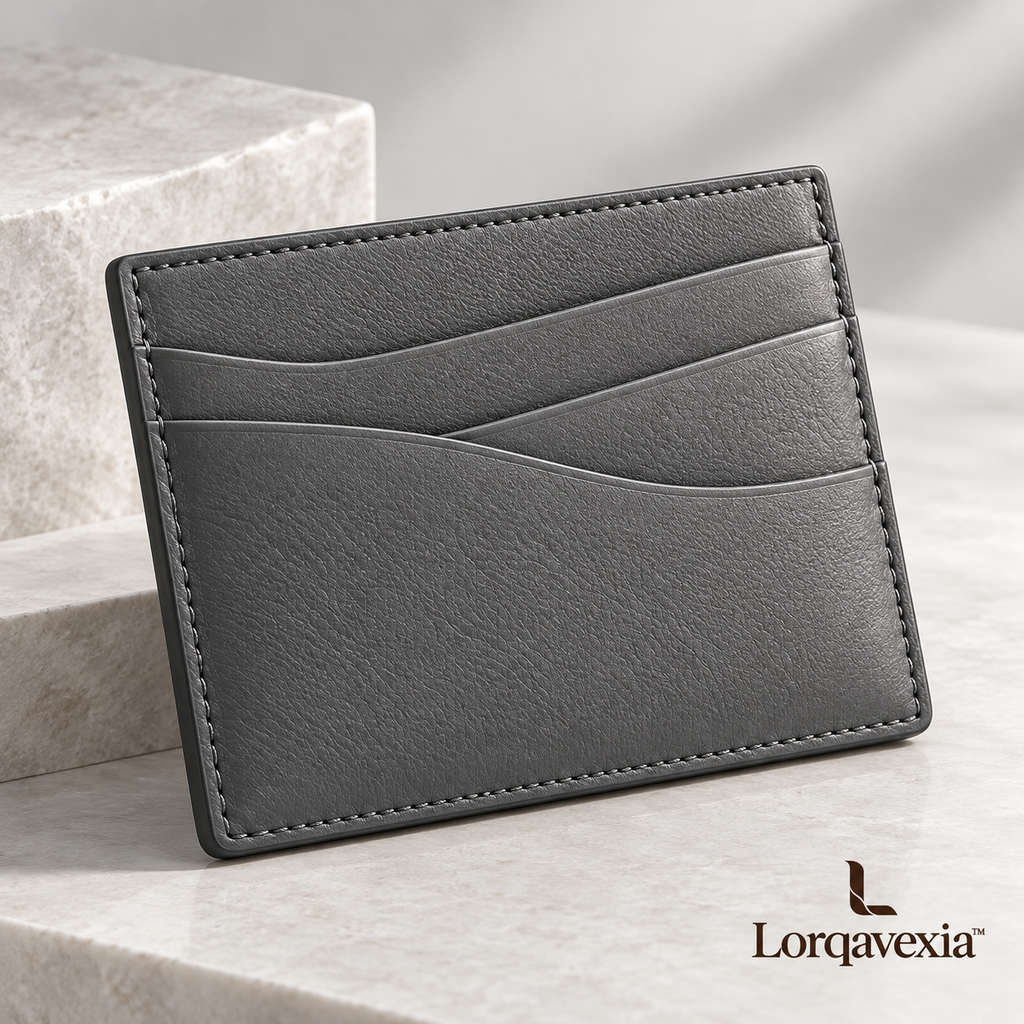 Slate Gray Leather Card Holder — main view