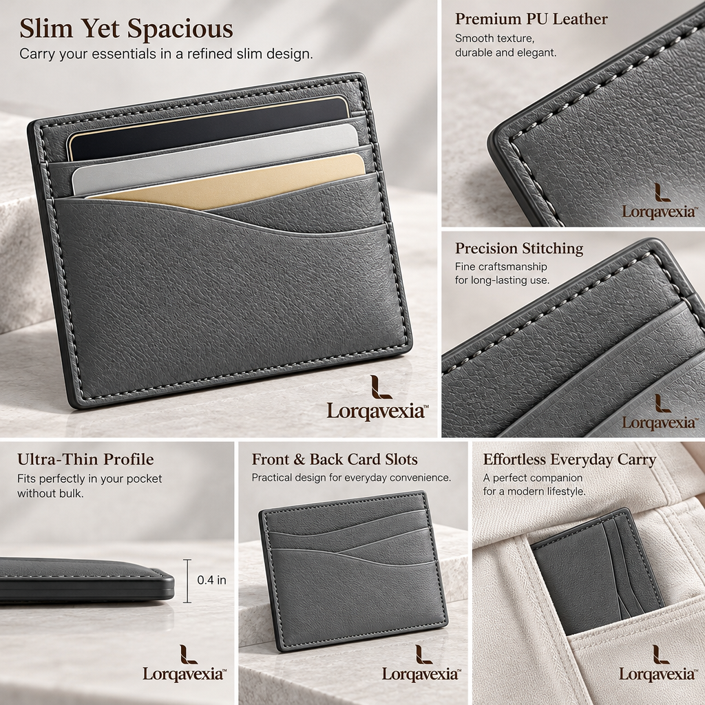 Slate Gray Leather Card Holder — design details