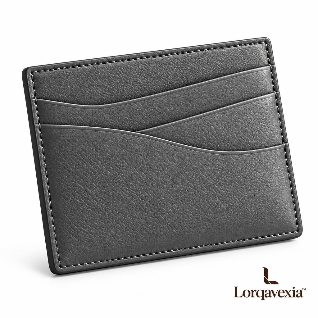 Slate Gray Leather Card Holder — studio view