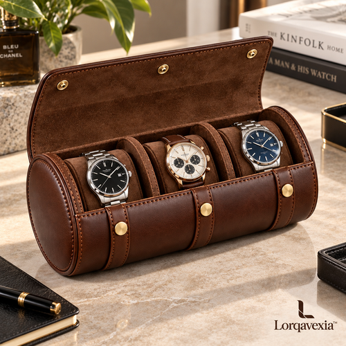 Chestnut Leather Watch Roll — lifestyle view