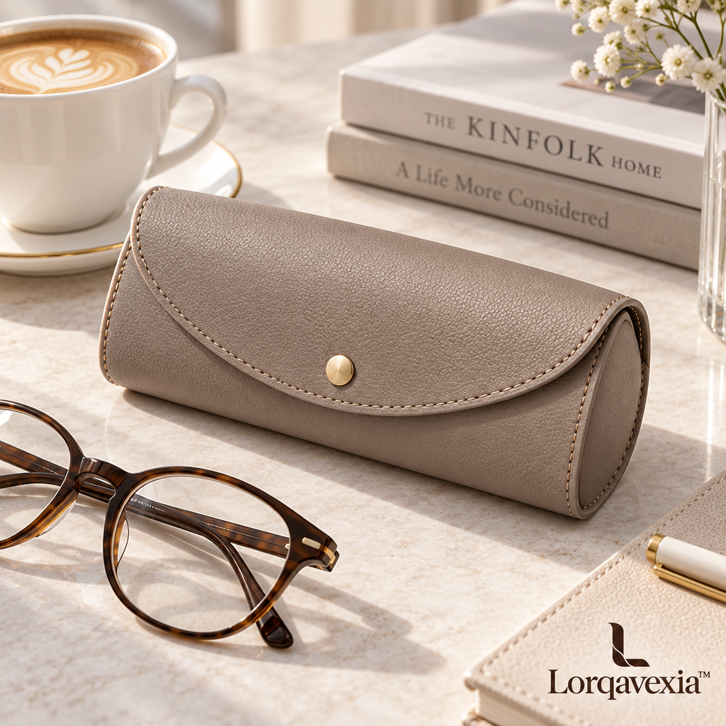 Taupe Leather Eyeglass Case — lifestyle view