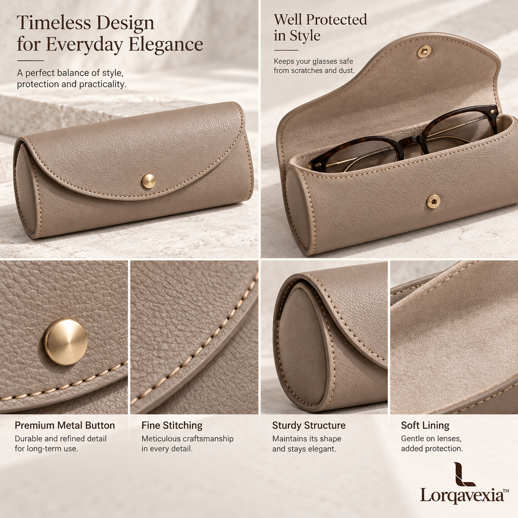 Taupe Leather Eyeglass Case — design details