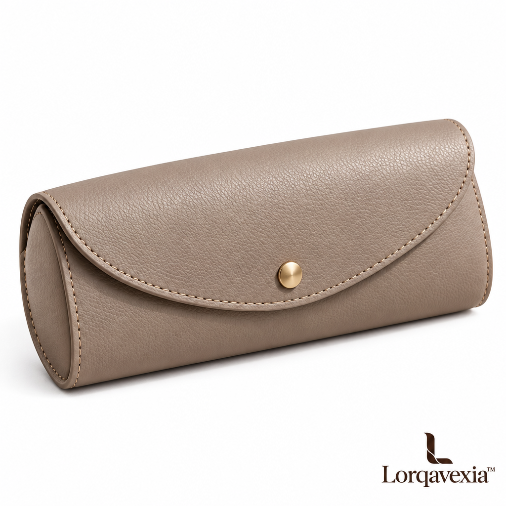 Taupe Leather Eyeglass Case — studio view