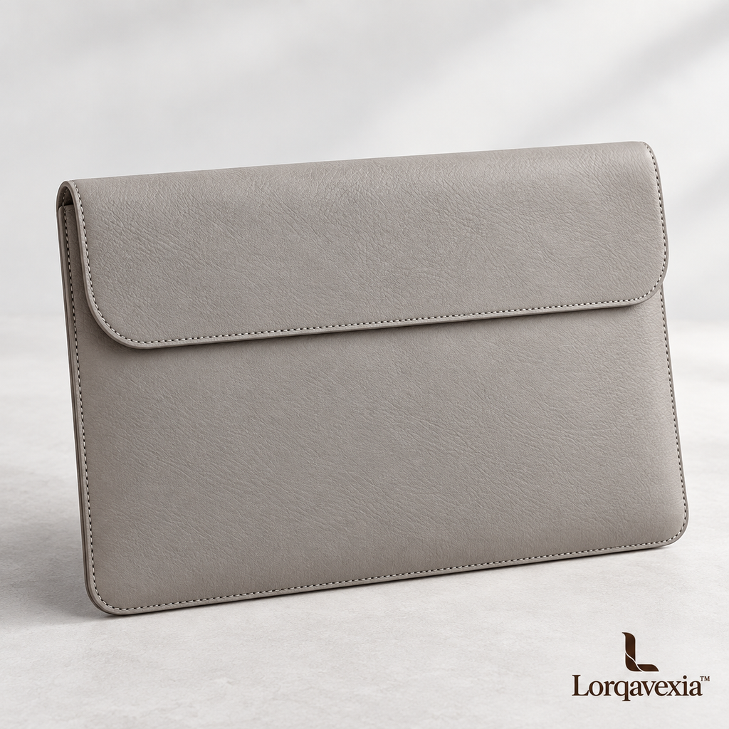 Stone Gray Leather Laptop Sleeve — main view