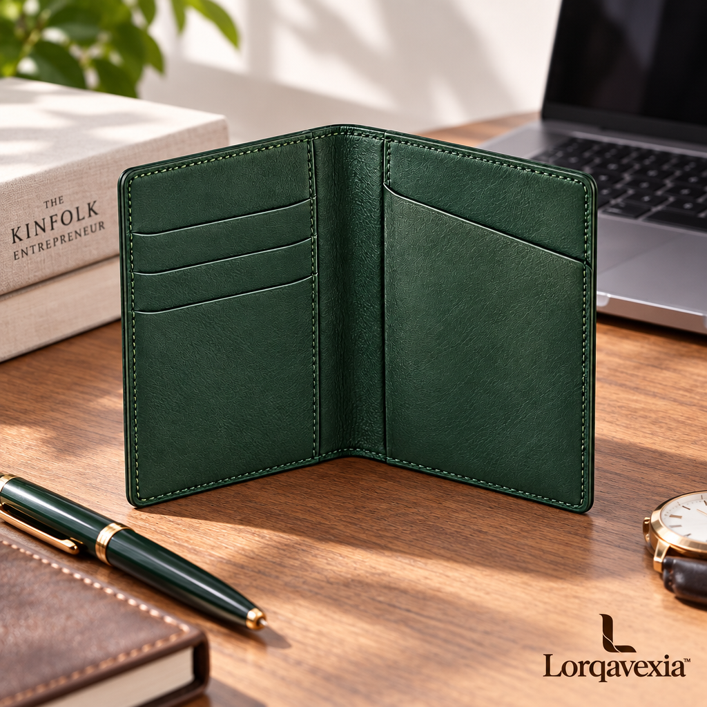 Pine Green Leather Passport Holder — lifestyle view