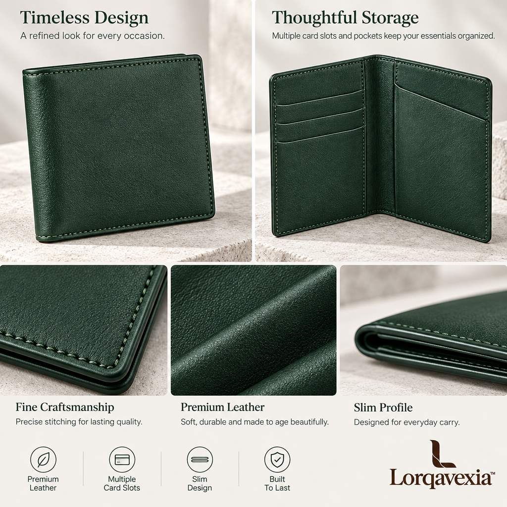 Pine Green Leather Passport Holder — design details