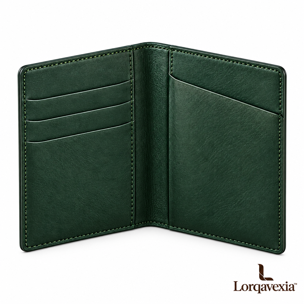 Pine Green Leather Passport Holder — studio view