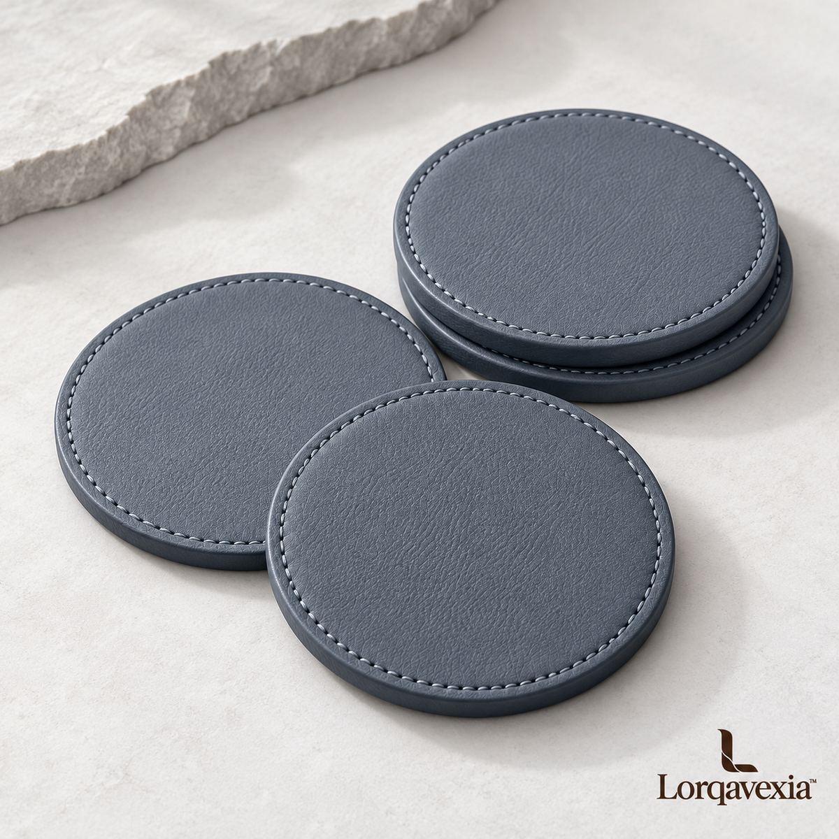 Slate Blue Leather Coasters, Set of 4 — main view
