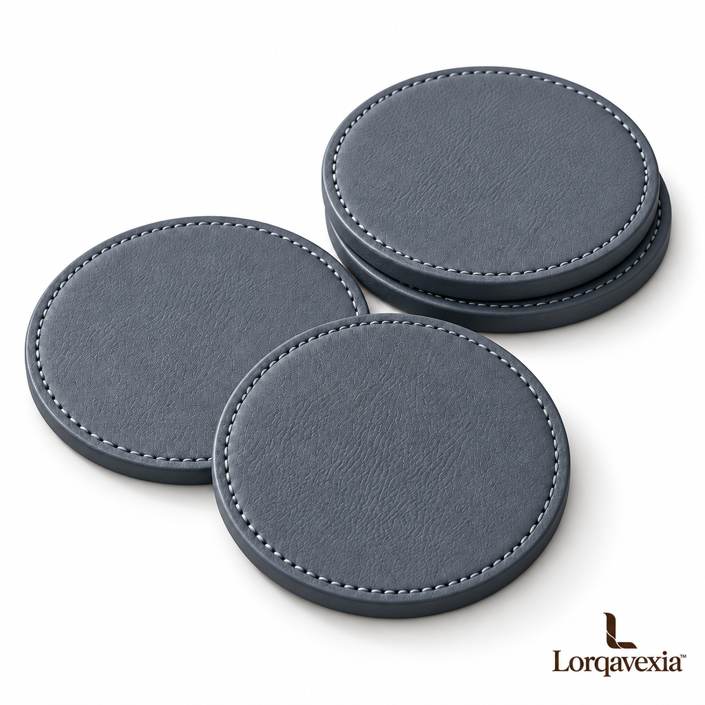 Slate Blue Leather Coasters, Set of 4 — studio view